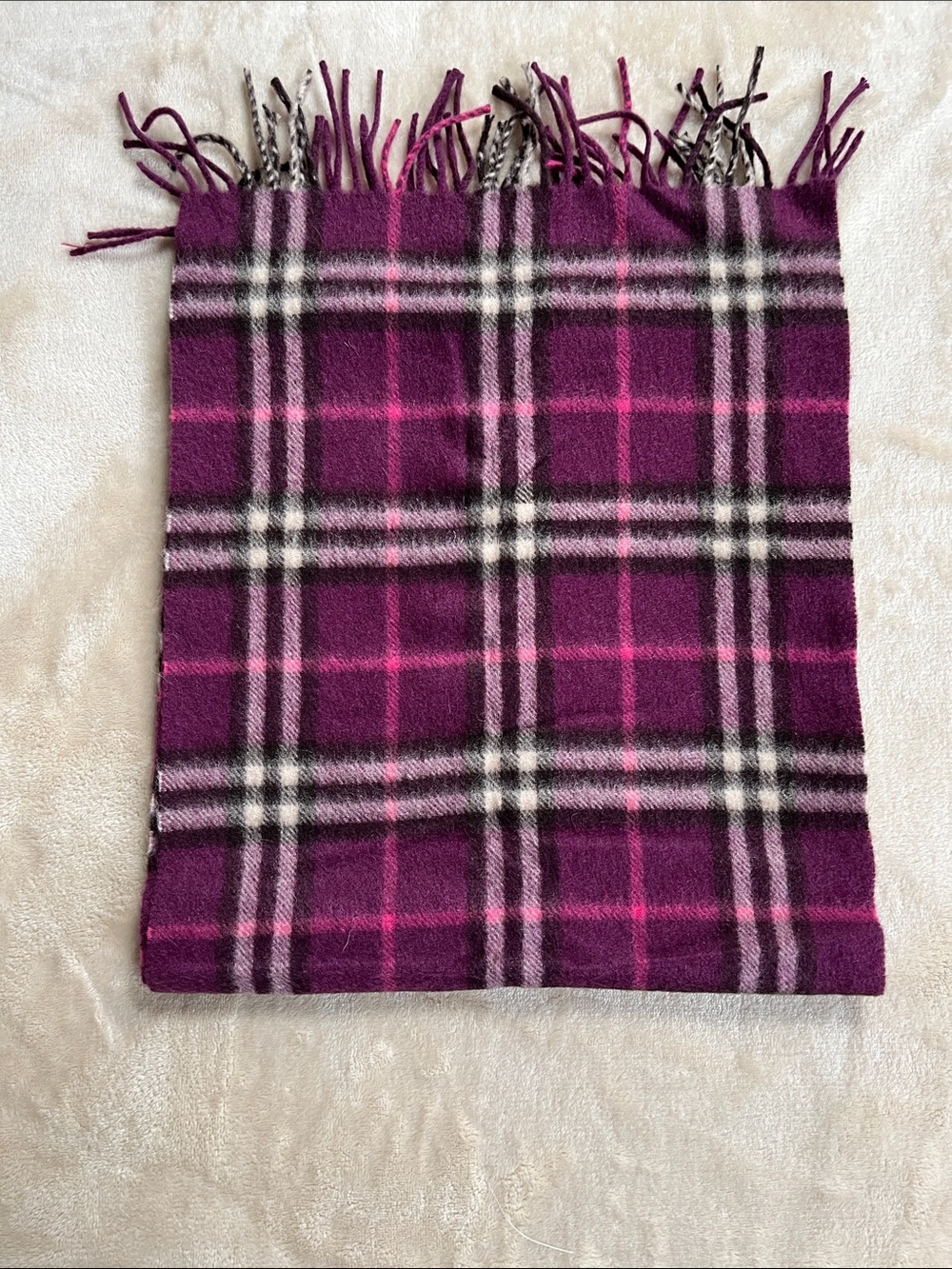 Burberry Plum & Pink Plaid Cashmere Scarf